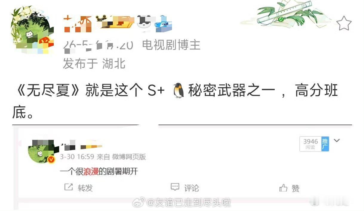 🍉《无尽夏》丁禹兮孟子义查不到这个饼任何资料耶，瓜主说是🐧的秘密武器，s+，