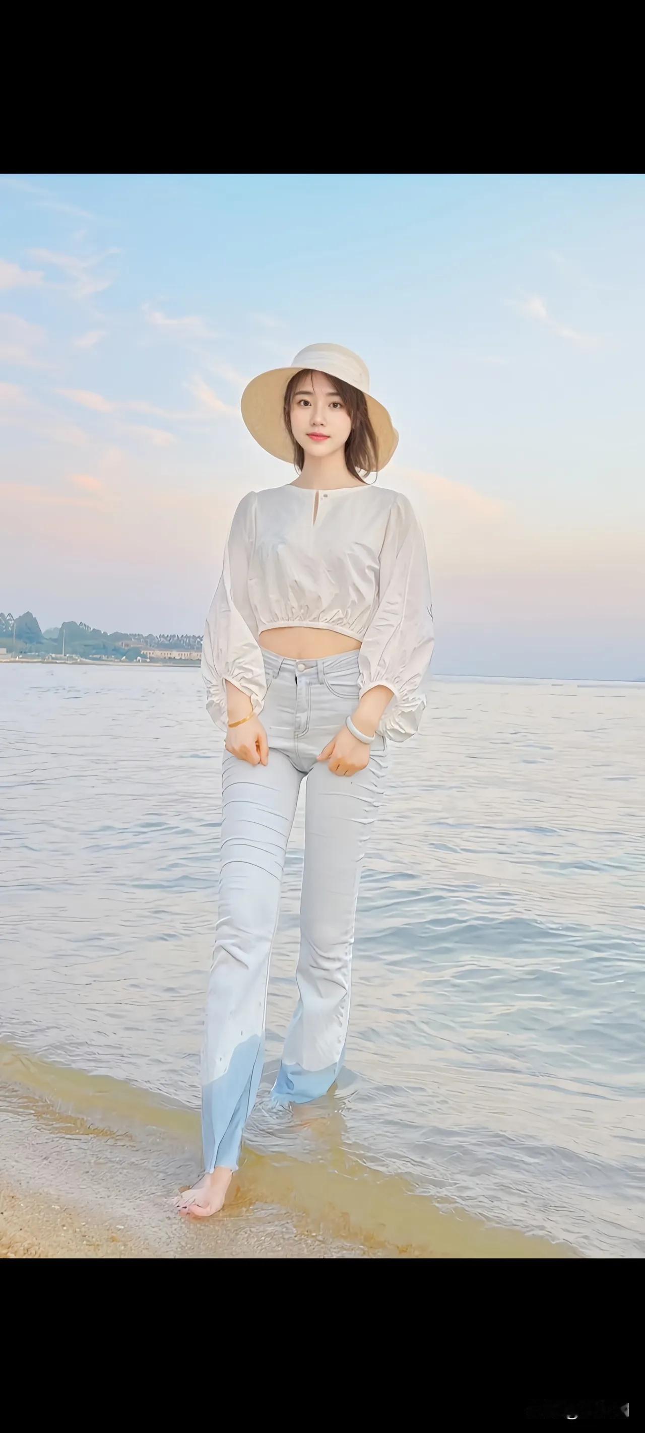 碧海潮生处，美人倚水立。