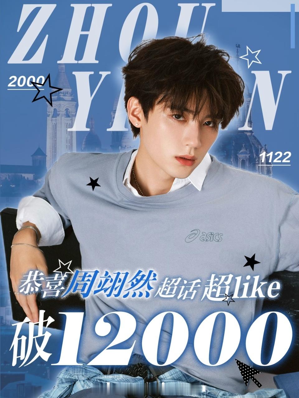 恭喜周翊然超like冲破12000这离不开每一位粉丝的坚持与守护，小甜粥实力太强