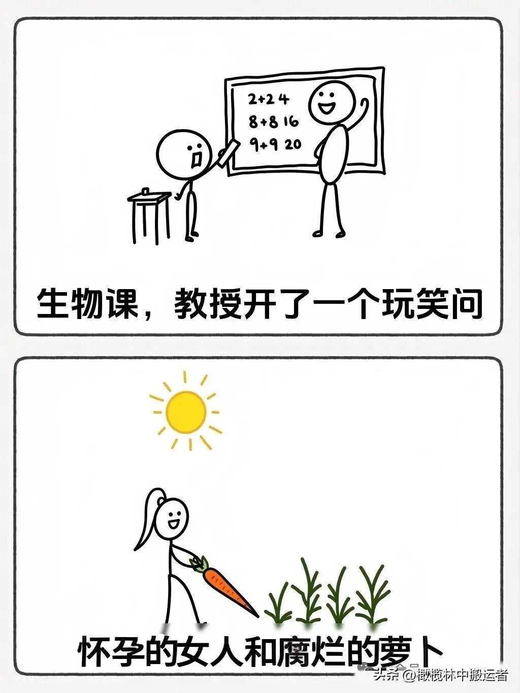 有哪些好看的漫画图“生物课上，教授问：腐烂的萝卜和怀孕有什么相似点？🤣学生的回