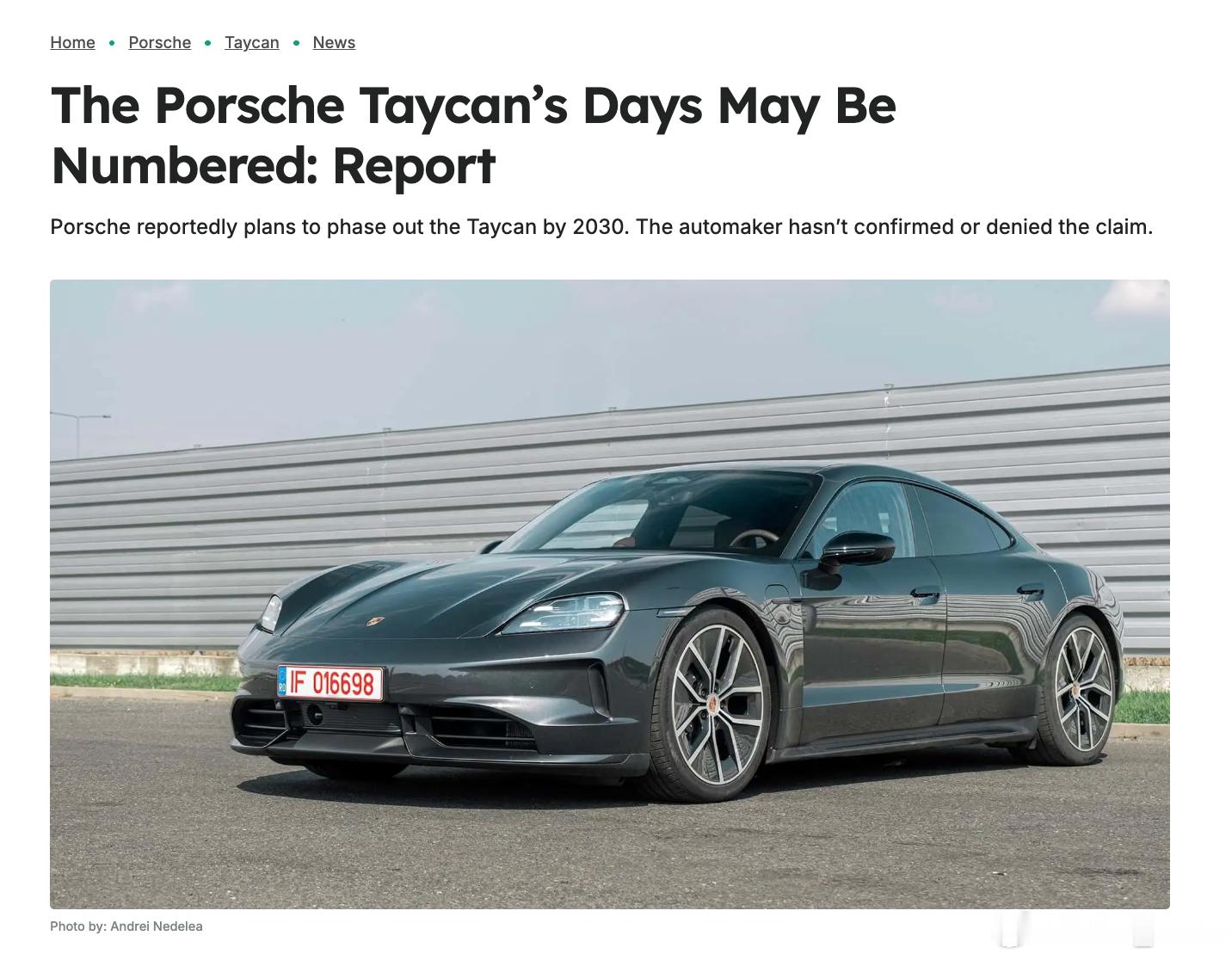 德国媒体称 Porsche 可能在 2030 年前后结束 Taycan 生产。P