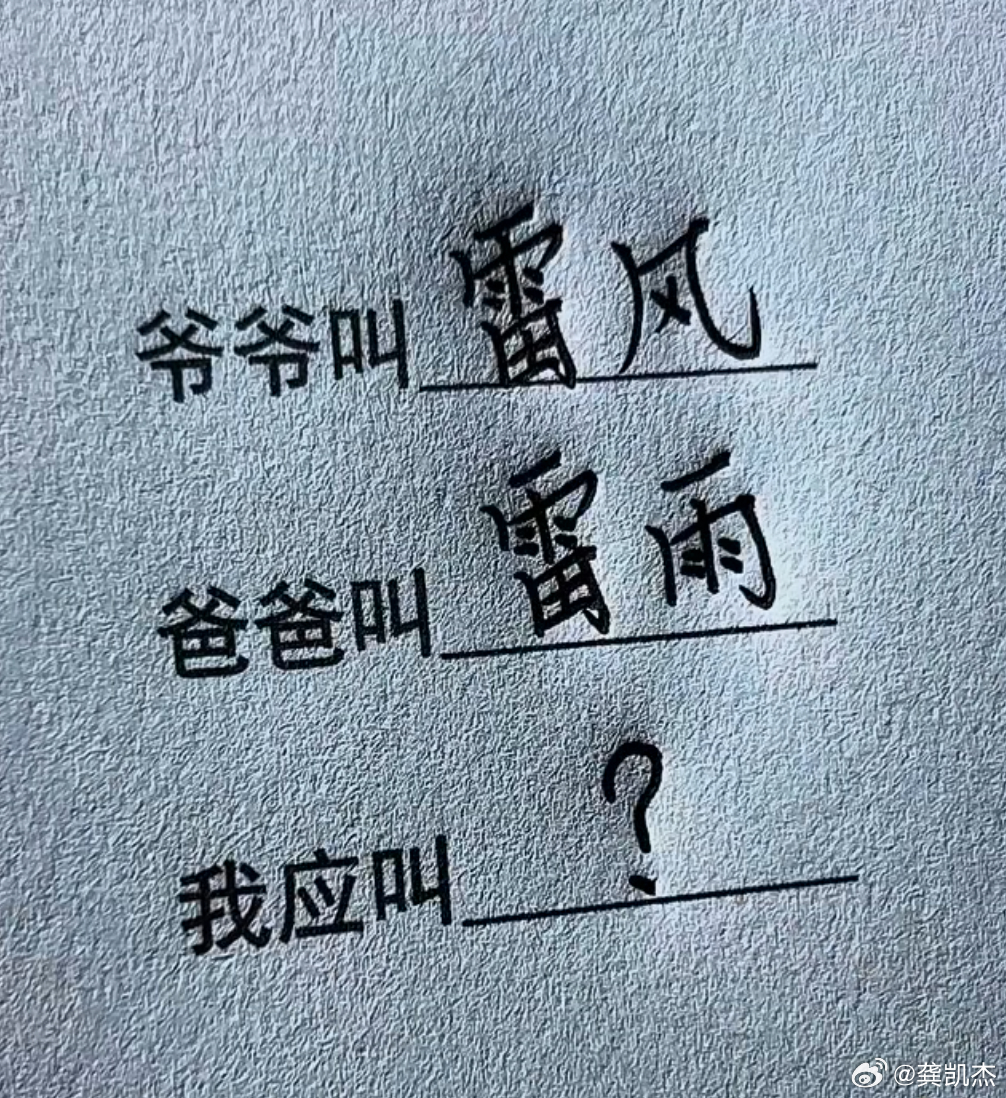 既然爷爷叫雷风，爸爸叫雷雨。那你们觉得它应该叫什么呢？ 