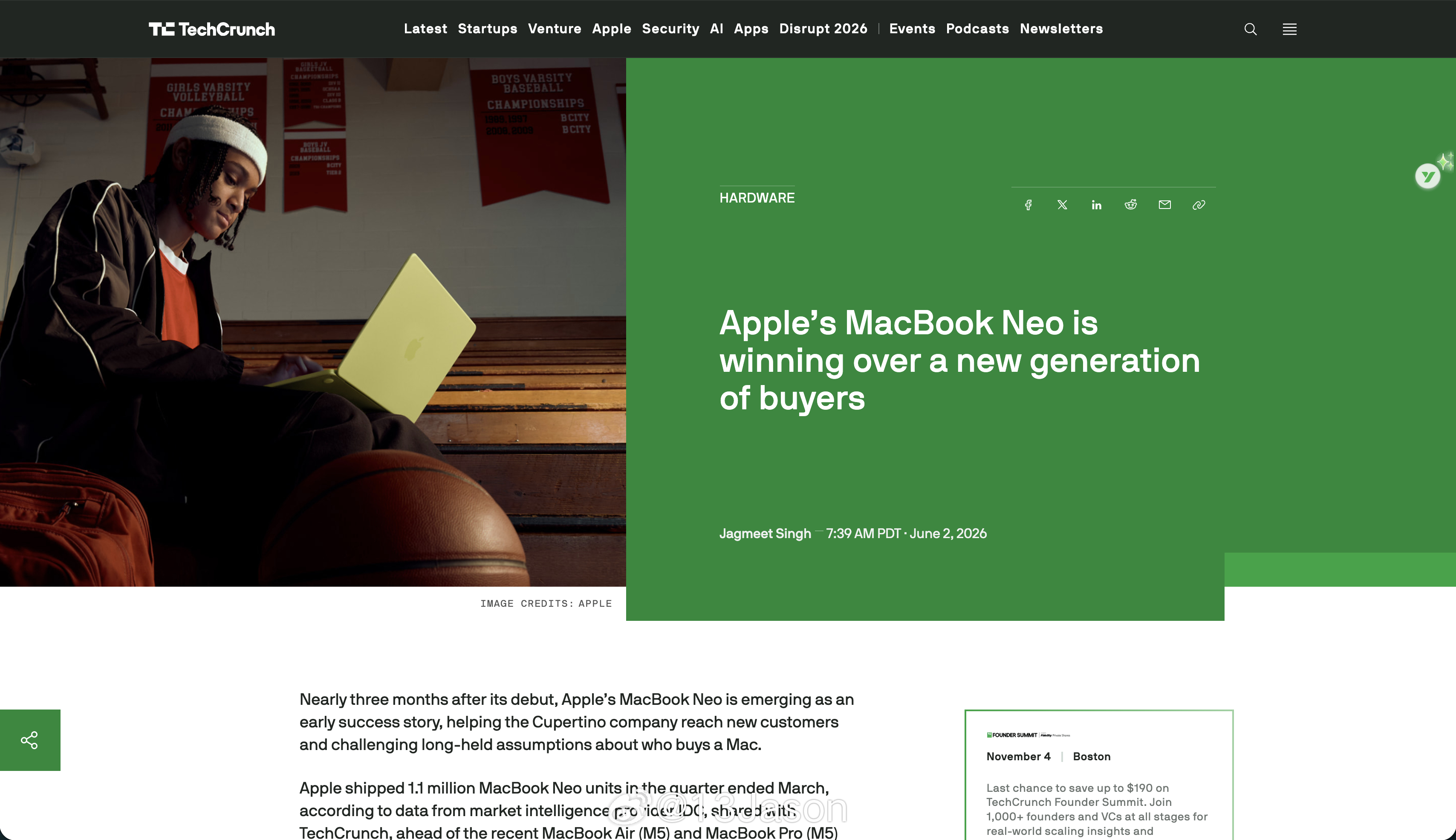 上市一个季度，苹果卖出去了 110 万台 MacBook Neo…作为参考，在上