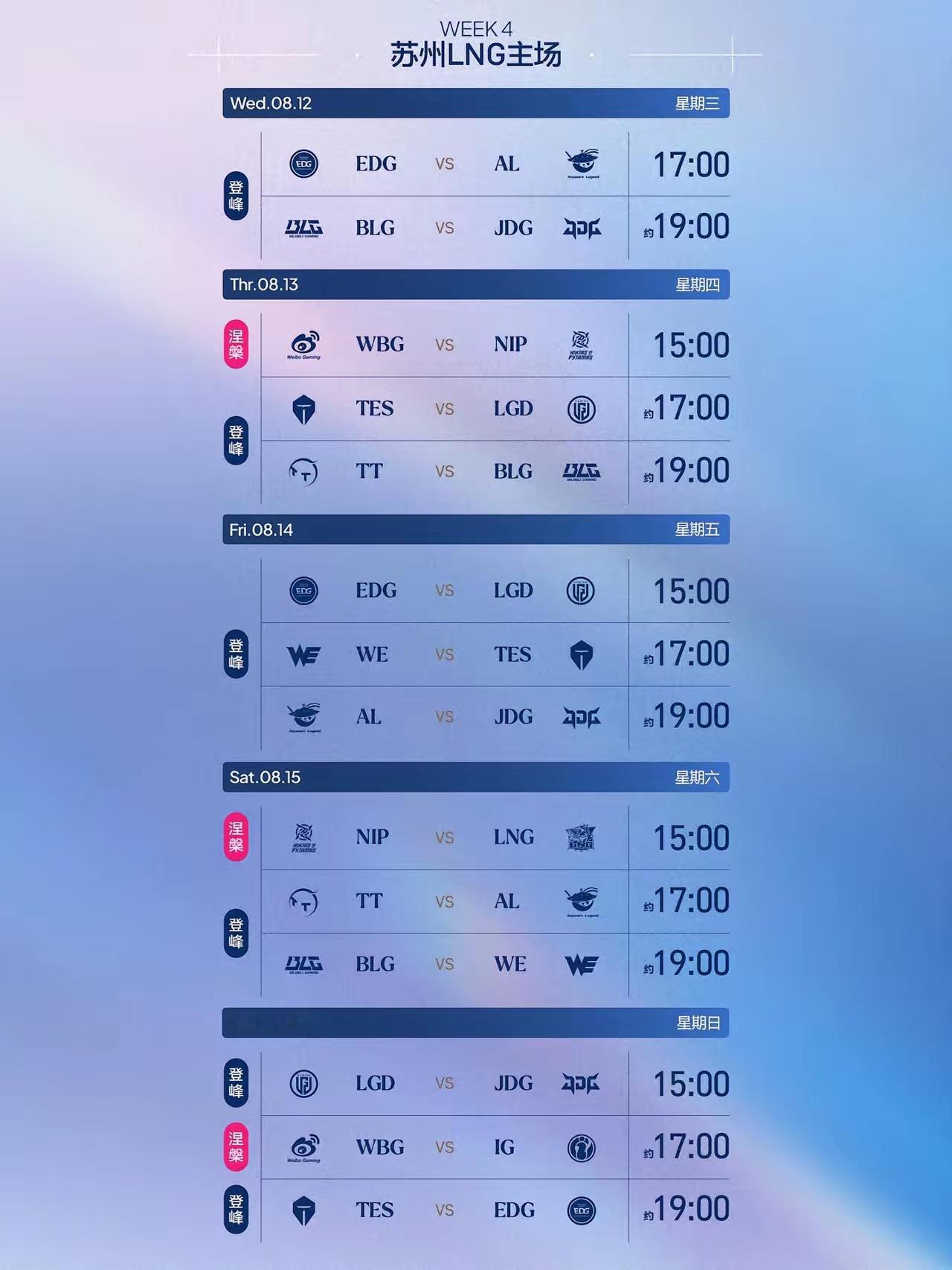 今日两场英雄联盟职业联赛！LPL  中国职业联赛  第三赛段 15:00（BO3