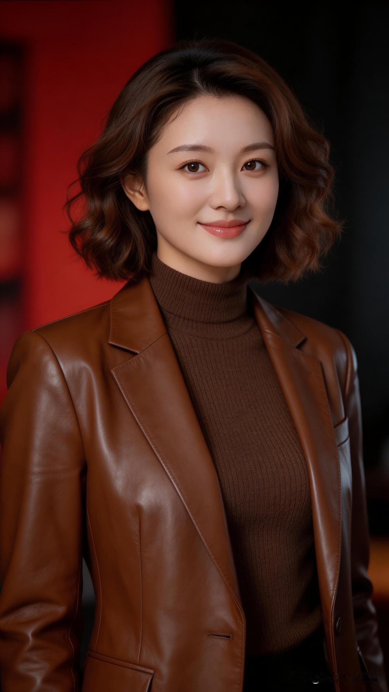 优雅气质，时尚皮衣穿搭，自信微笑，魅力无限！😊✨女人最耐看的长相是什么样的