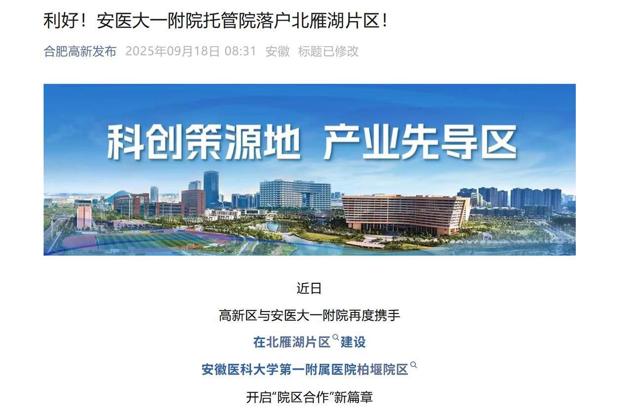 合肥高新区各种大动作不断，都是在北雁湖片区。之前有大型商场，现在安医大一附院托管