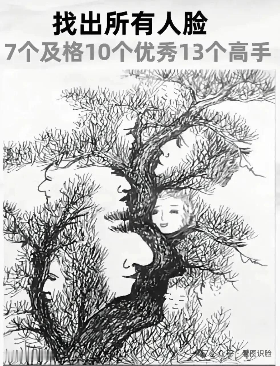 看图识脸？
这颗老树上藏着好多人脸，能找到7张算及格，10张算优良，13张那可是