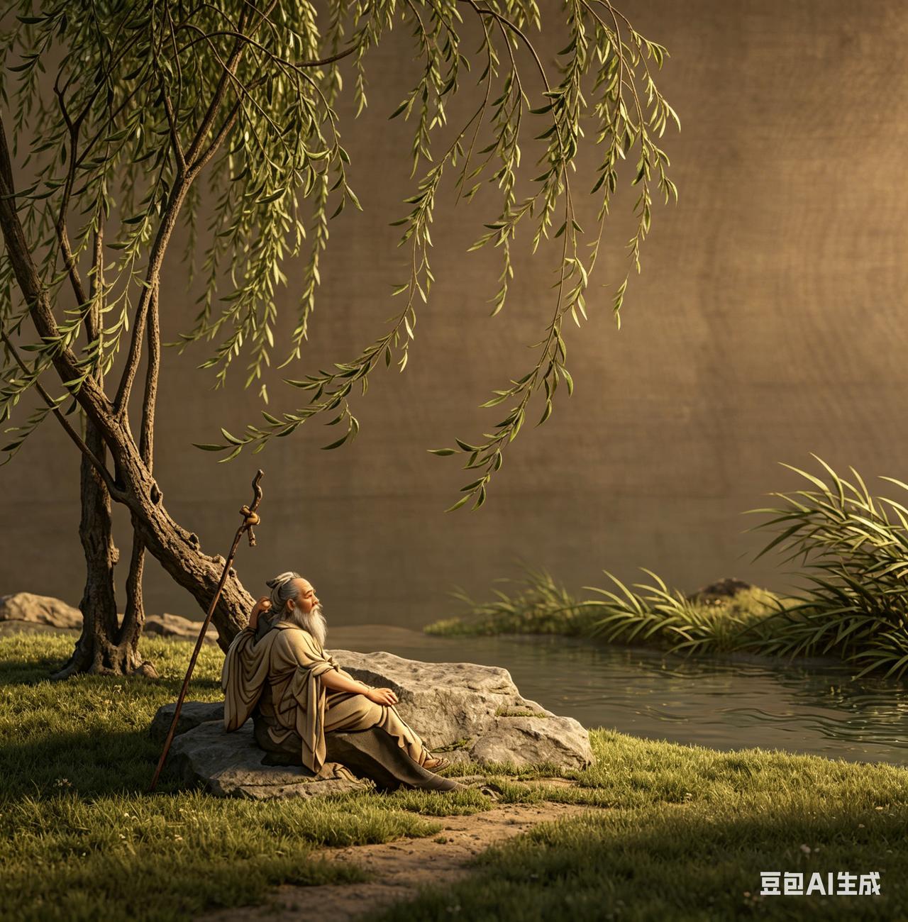 这幅《柳阴高士图》，高士就跟个“佛系大佬”似的，往柳树底下一坐，不问世事，仿佛在