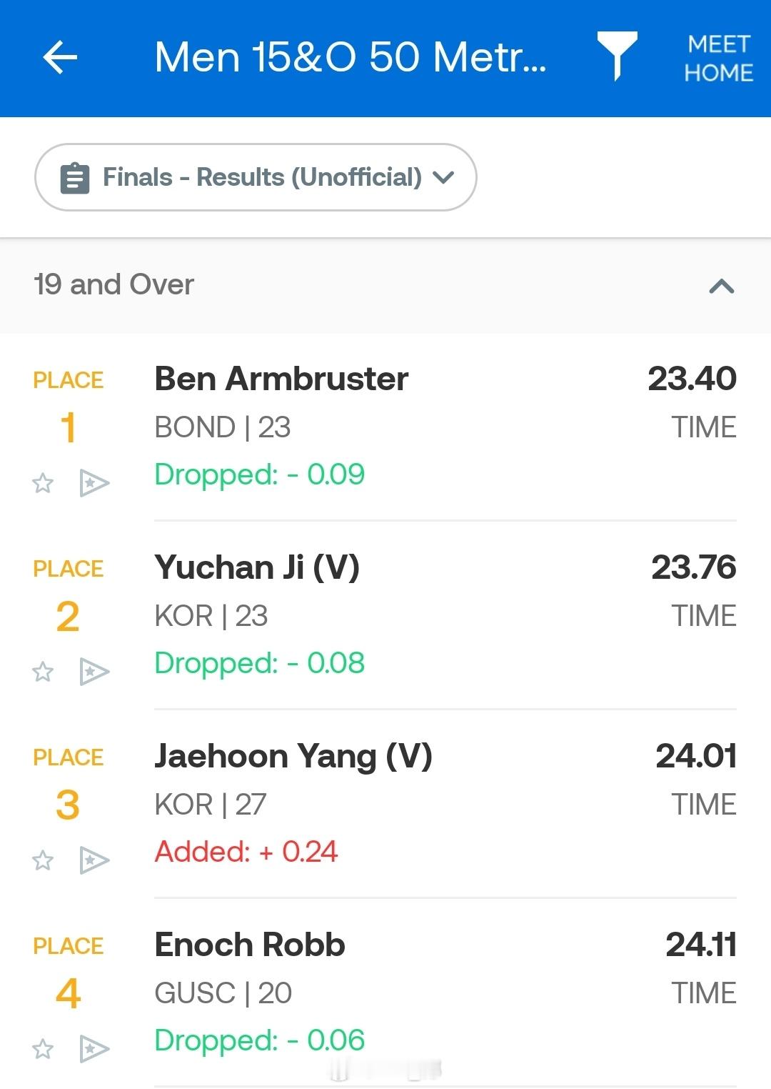 昆士兰州游泳锦标赛 男50蝶决赛Ben Armbruster 23.40池裕灿 