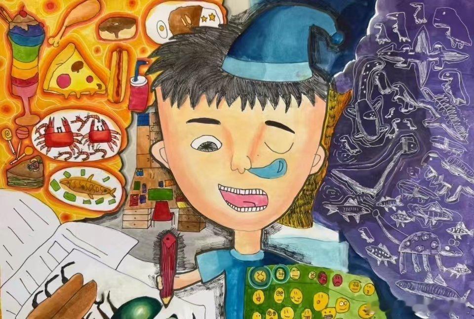#陈乔恩晒10岁侄儿的画#陈乔恩10岁侄儿的画作，挺好看，有天赋！#陈乔恩10岁