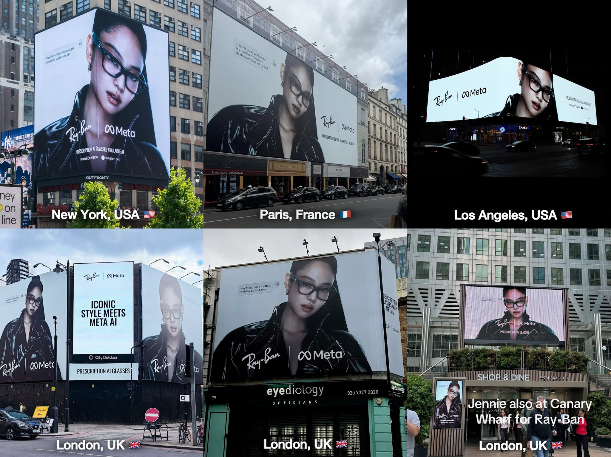 真好看！Jennie 惊艳的 Ray Ban Meta 广告牌位于美国、英国和法