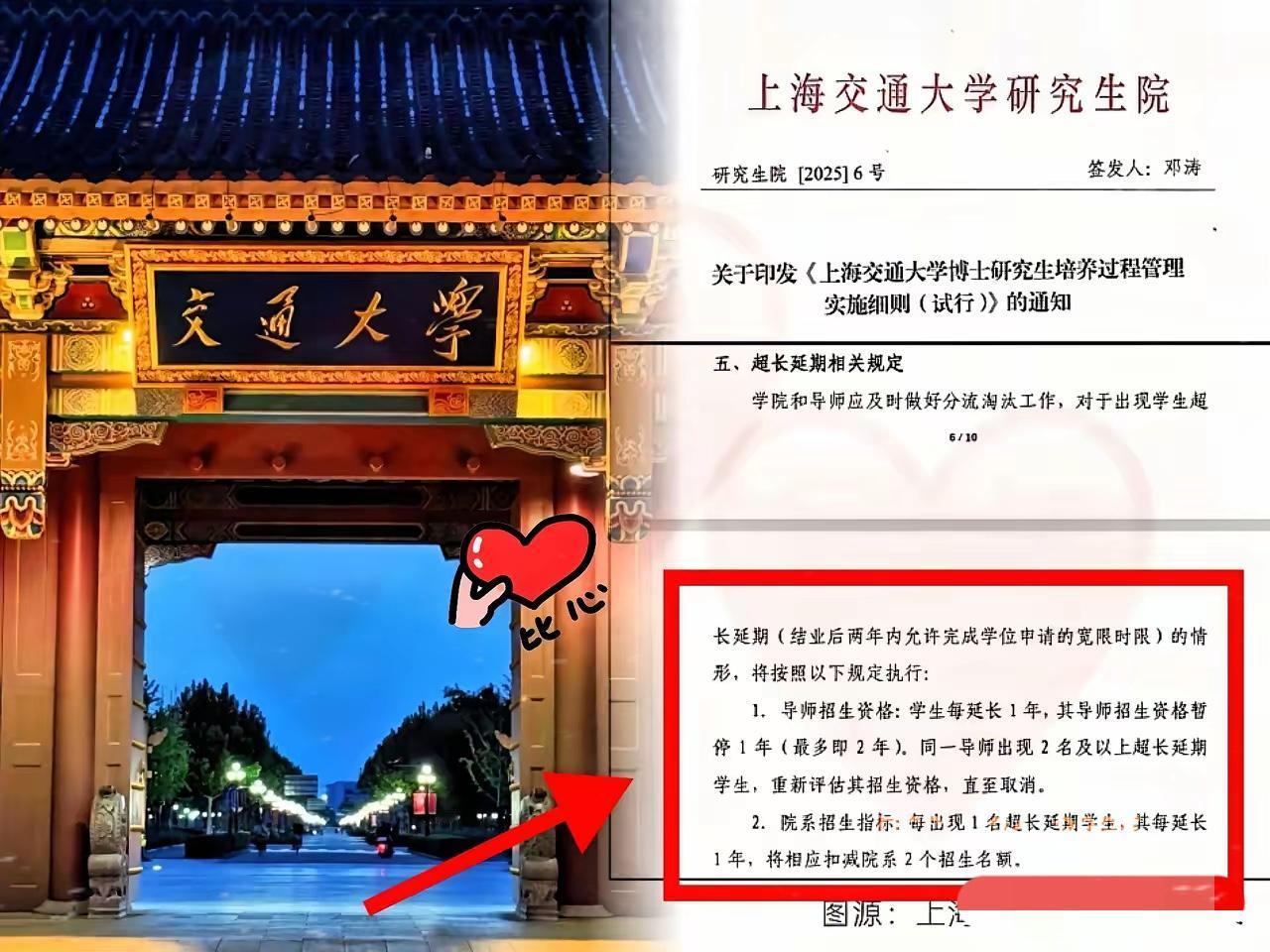 上海交大这一刀，砍得又狠又解气！直接把博士生延毕和导师的招生资格绑死，

超长延