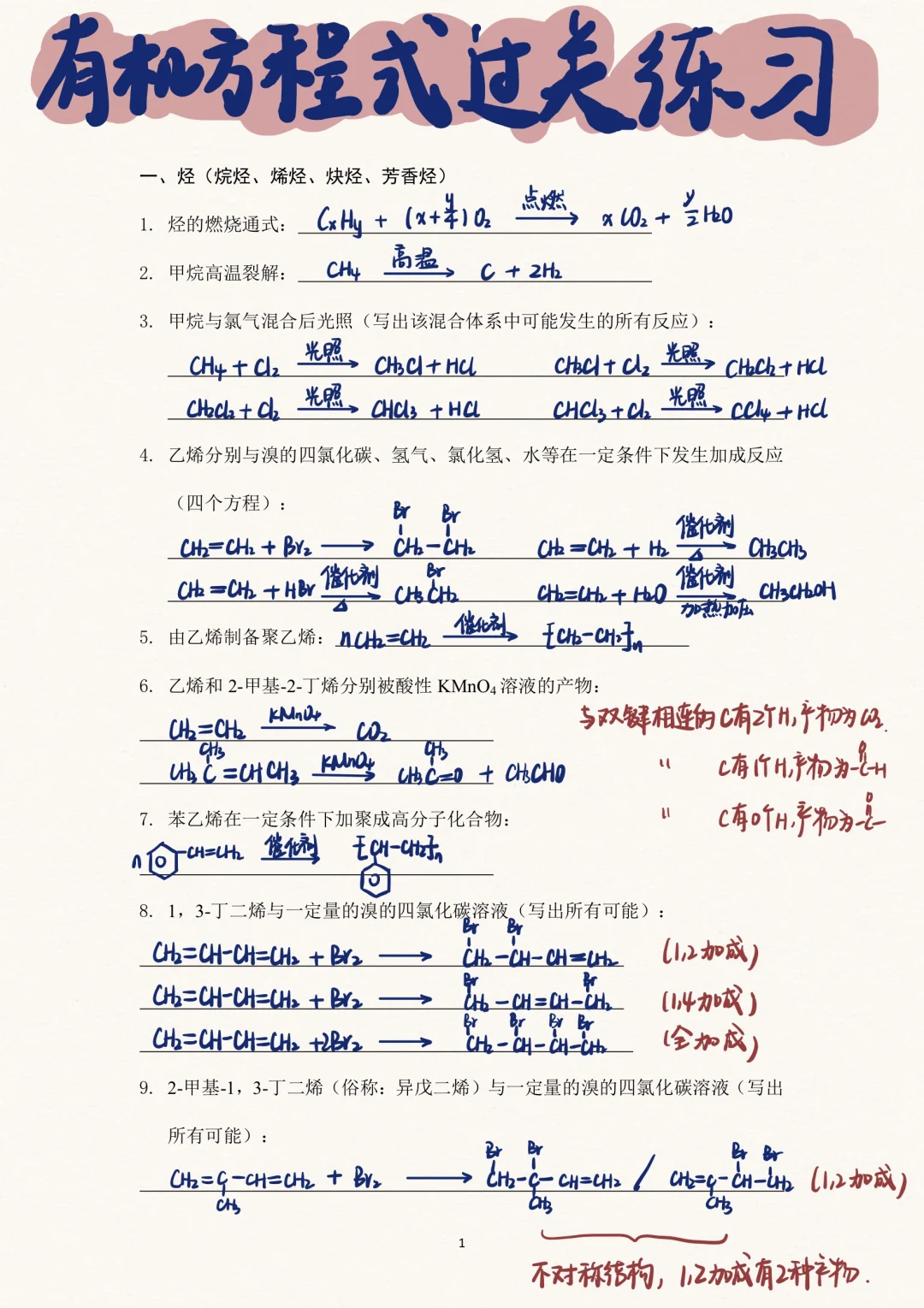 高二化学｜进阶练习🤔有机方程式难度挑战💯