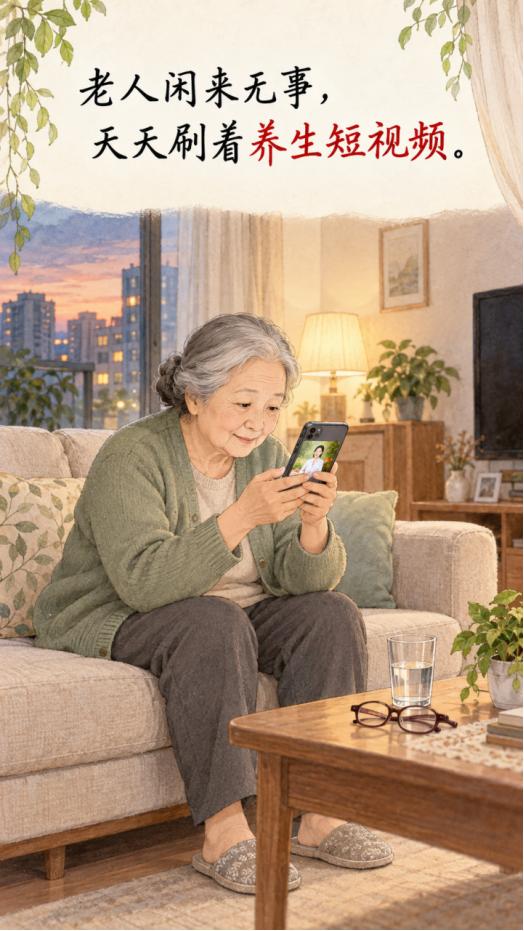 老人痴迷短视频，轻信网上养生偏方，大把花钱买保健品，子女劝不住。
 
老人每天抱