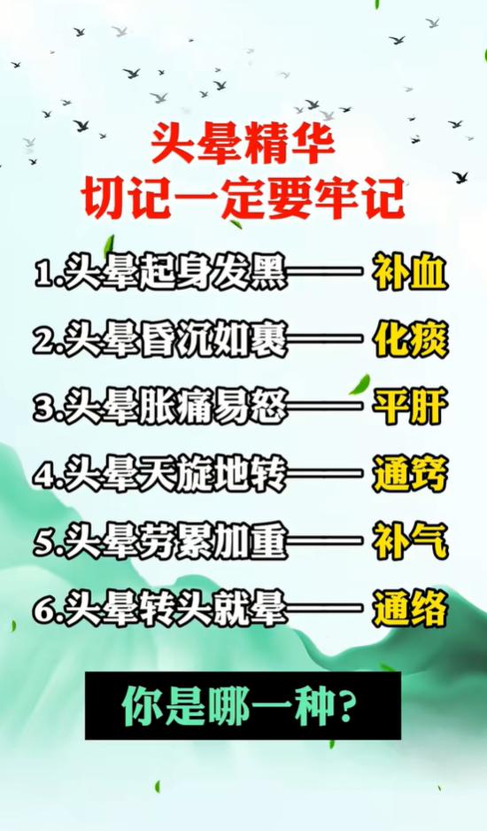头晕分 6 种类型，调理方向各不相同，对照看看