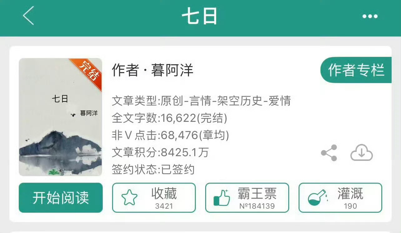 小说推荐：《七日》 作者:暮阿洋简评：娇滴滴小公主vs深情迟钝世子，青梅竹马，真