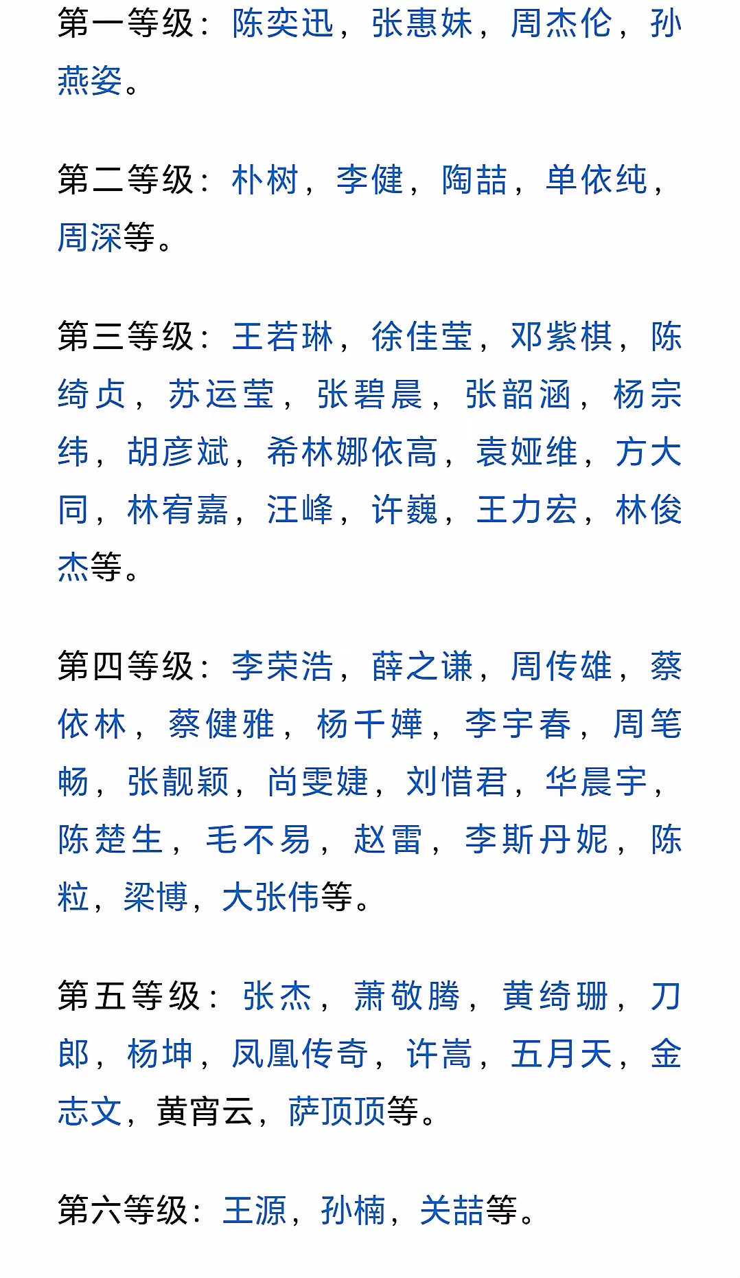 丁太升的华语乐坛歌手等级划分，你怎么看。最离谱的是把刀郎，凤凰传奇放在第五等级。