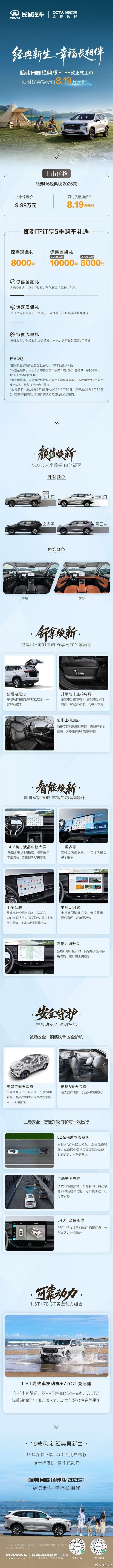 十五载传承，450万份信赖每一次出发，都为幸福而来哈弗H6经典版2026款 诚意