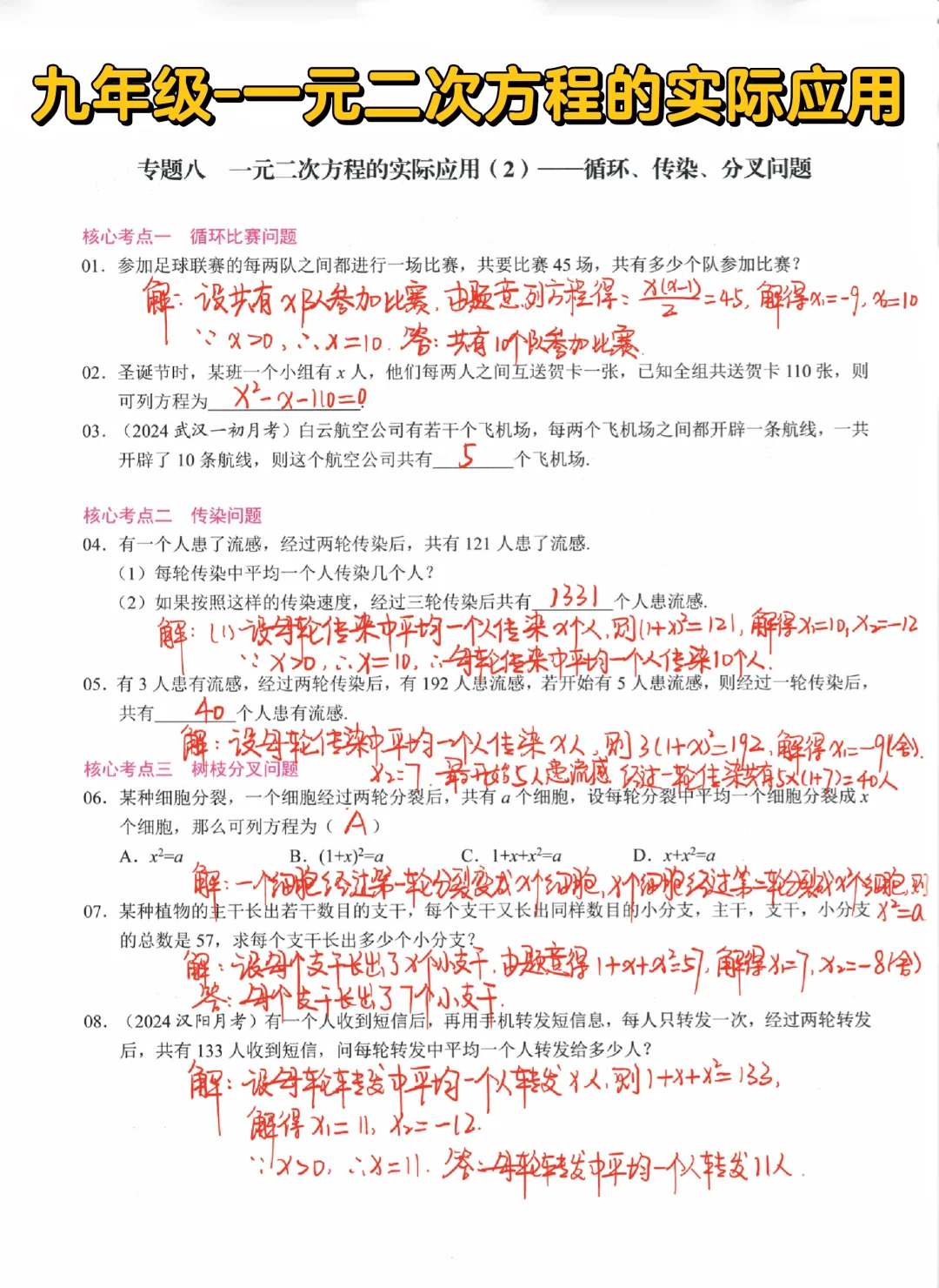 九年级数学-一元二次方程的实际应用🔥