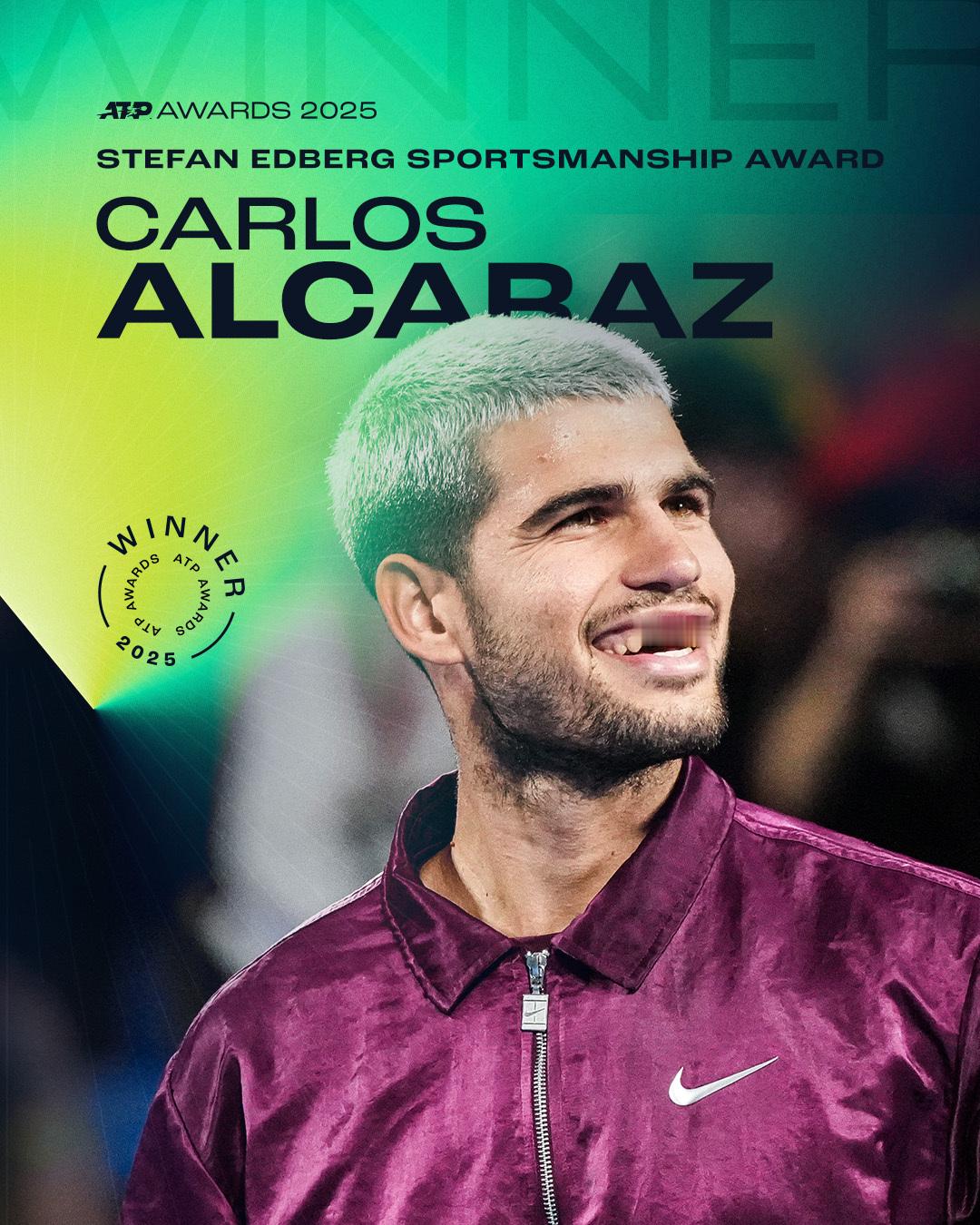 今年ATP斯蒂芬·埃德伯格体育风尚大奖归属阿尔卡拉斯，实至名归吧！最受球迷喜爱单