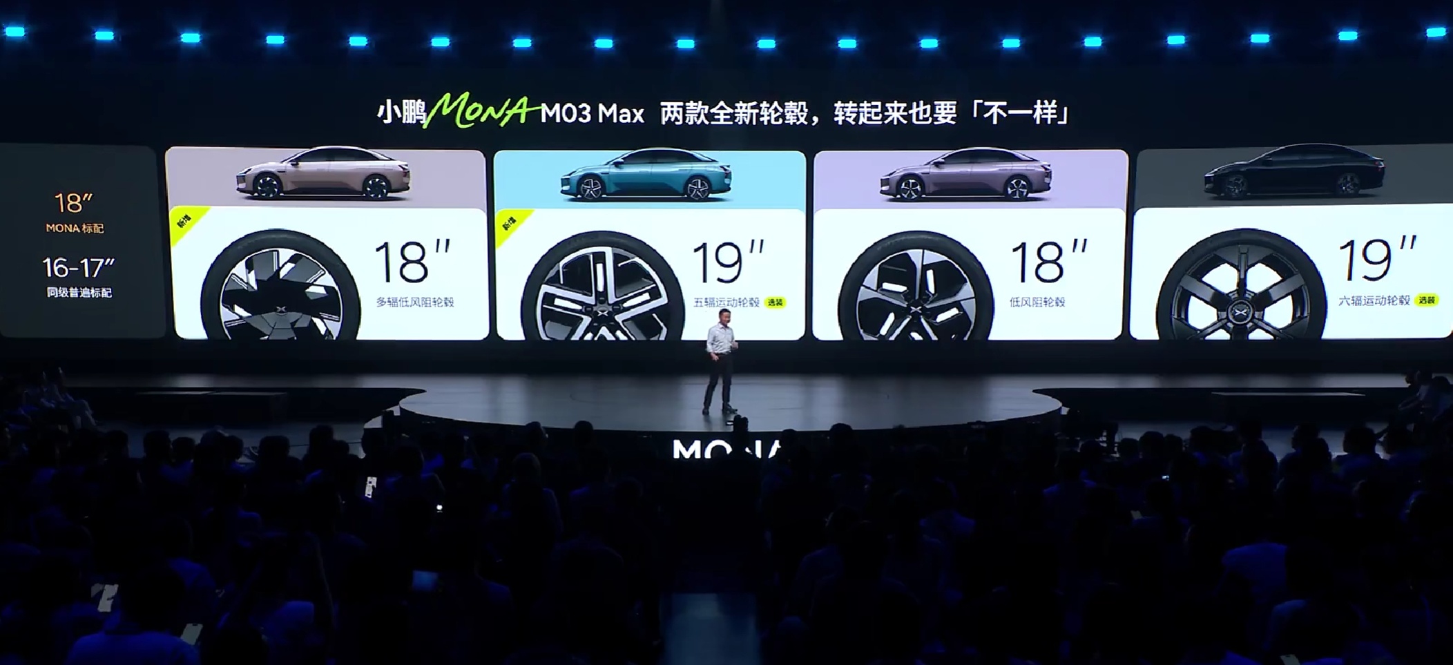 小鹏 M03 Max 轮毂有两个尺寸选择。有两个是标配的低风阻 18 英寸轮毂，