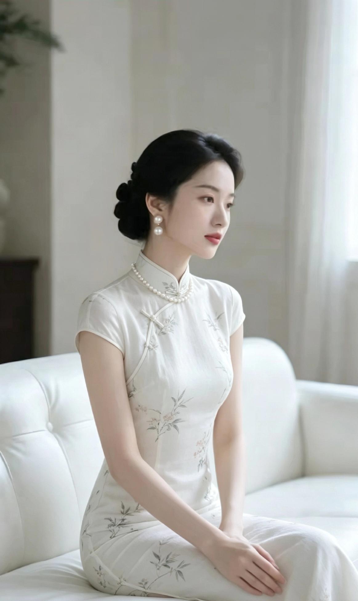 优雅旗袍，温婉如玉，静坐时光里。