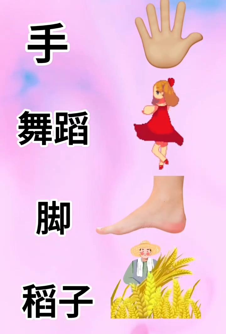 请根据图中的图片猜猜看这是什么成语？有一只手，一个小女孩在跳舞，还有一只脚和一些
