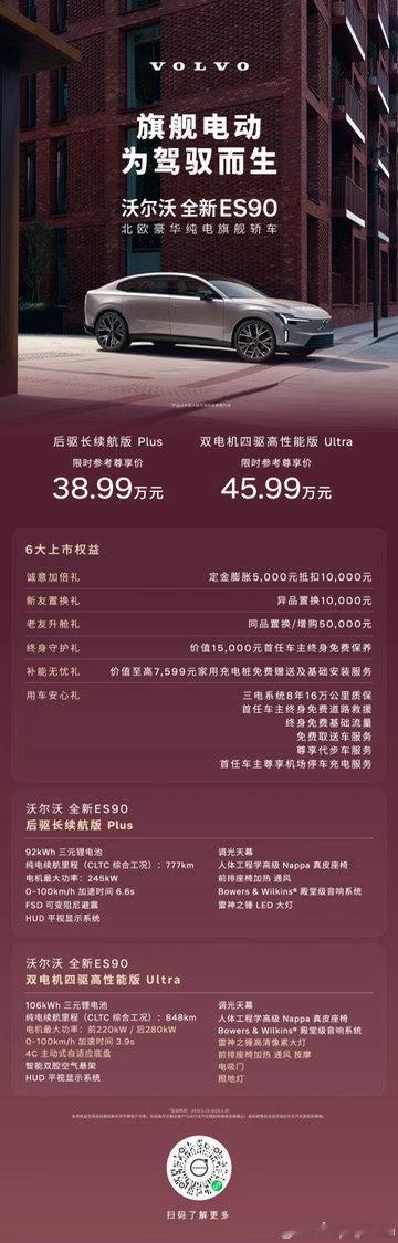 沃尔沃这波“双旗舰”定价 直接贴脸开大ES90轿车 38.99万 起，EX90 