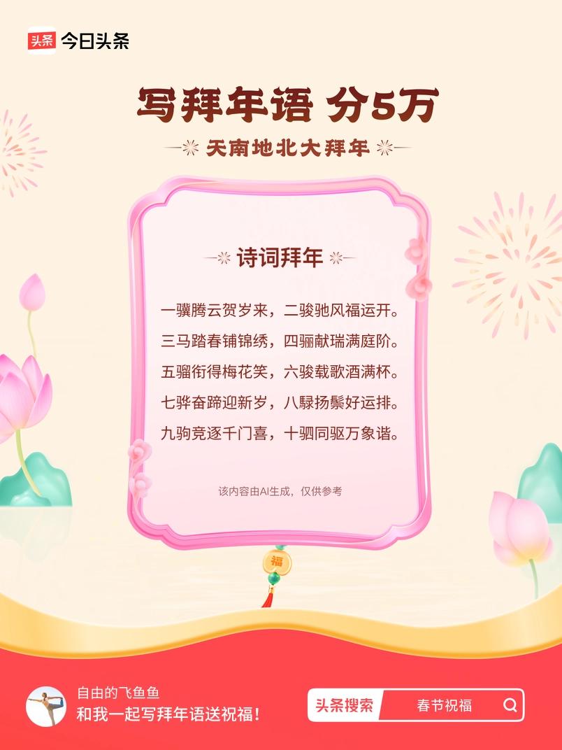 写拜年语送祝福新春拜年送祝福！我的祝福是：“一骥腾云贺岁来，二骏驰风福运开。三马