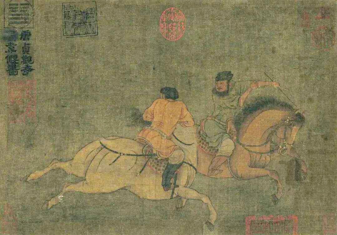 唐 韦偃《双骑图》。韦偃，长安（今陕西西安）人，后迁居成都，官至少监。他出身绘画