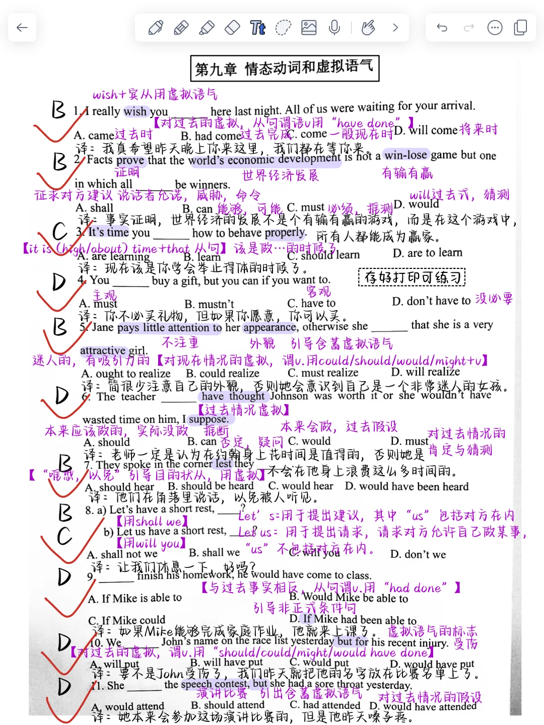 虚拟语气全对！两页纸都是精髓！看完秒懂语法