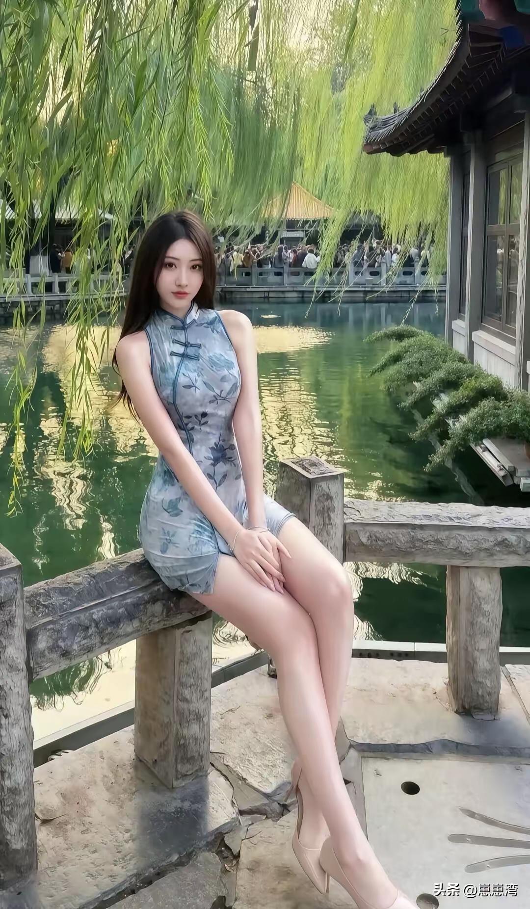 凉亭里的旗袍美女