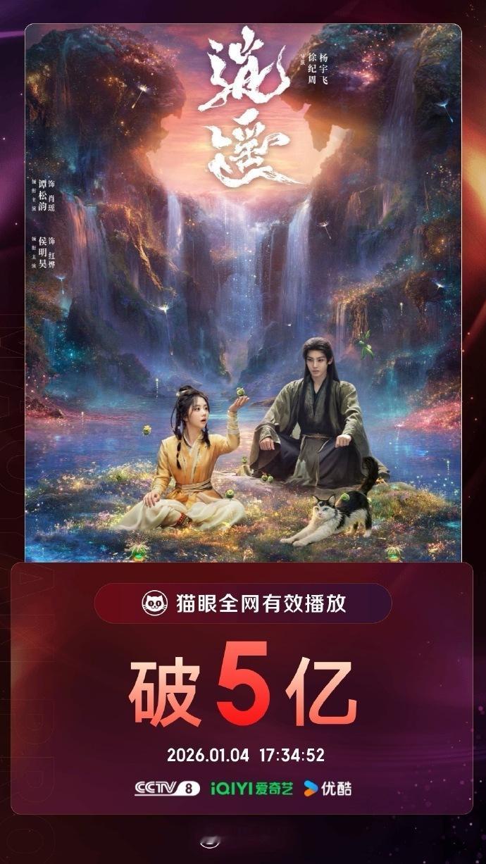 逍遥有效播放破5亿谭松韵侯明昊逍遥有效播放量破5亿 谭松韵侯明昊逍遥有效播放量破