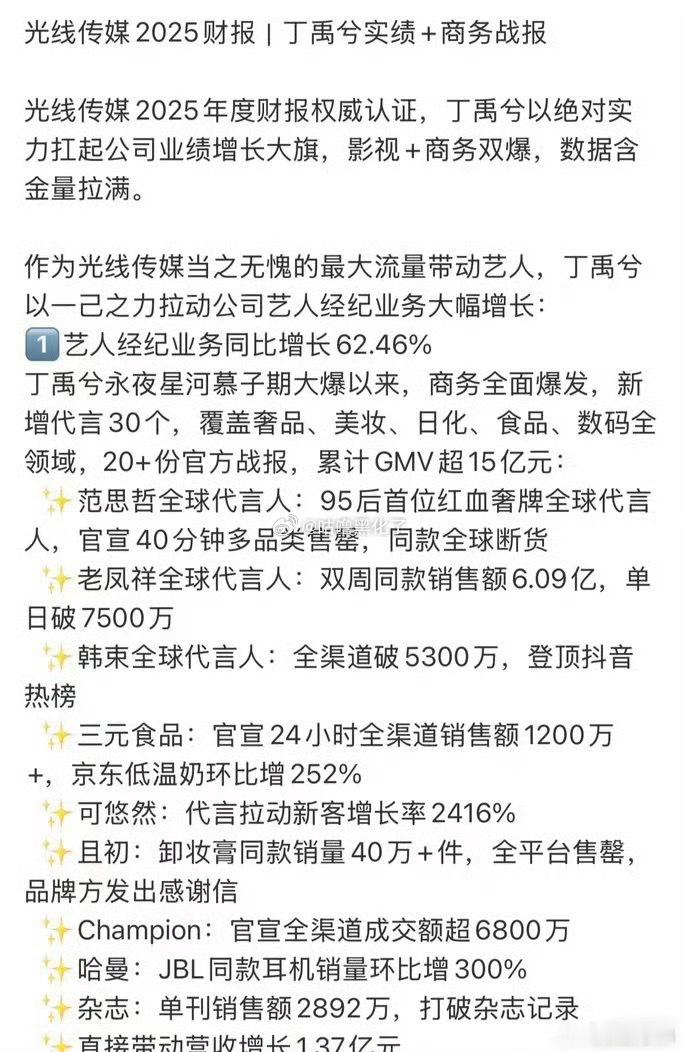 丁禹兮在光线得横着走，纯纯财神爷啊