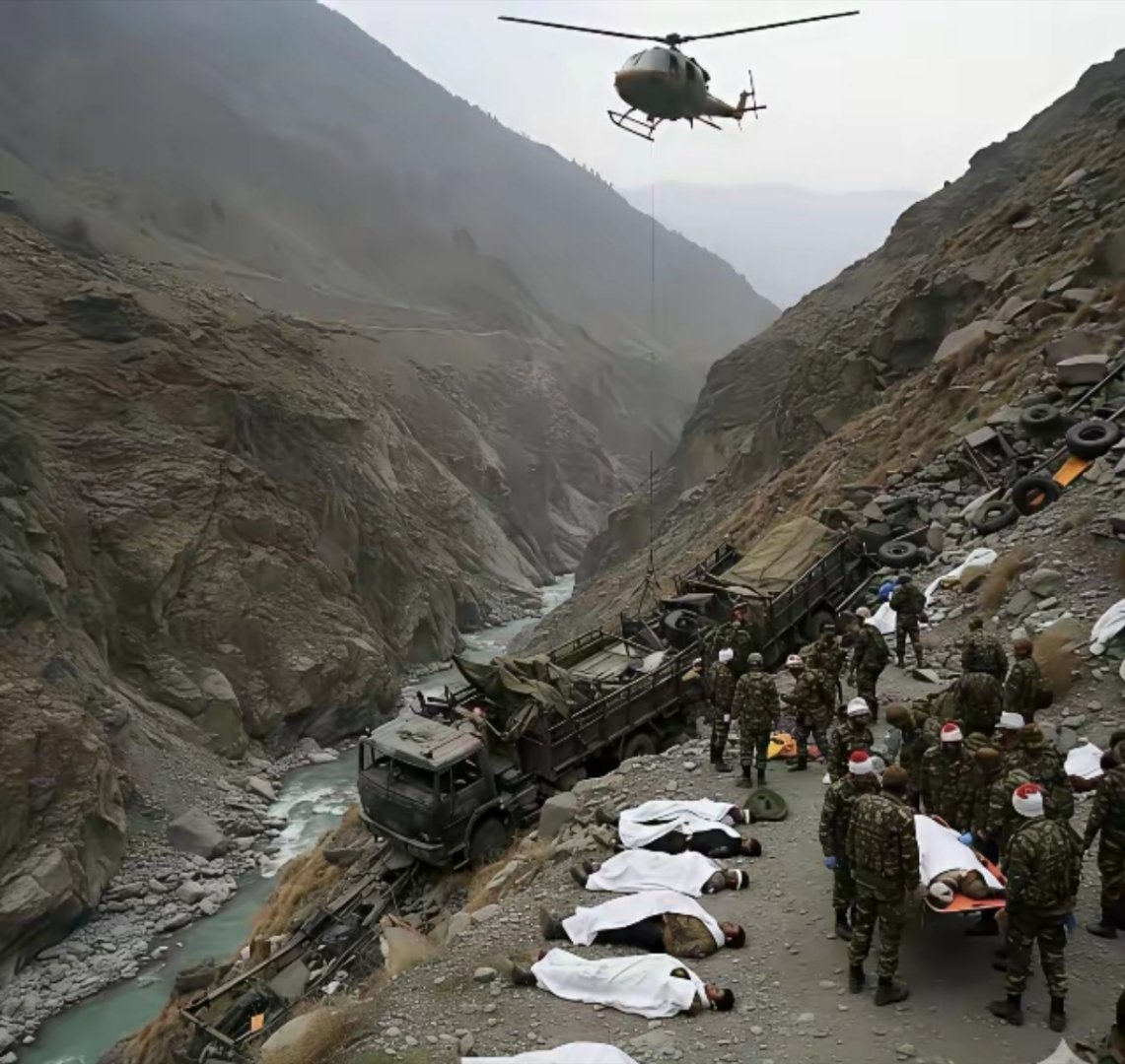 印度一军用卡车昨天掉入61米深的峡谷，当场丧生10人！ 