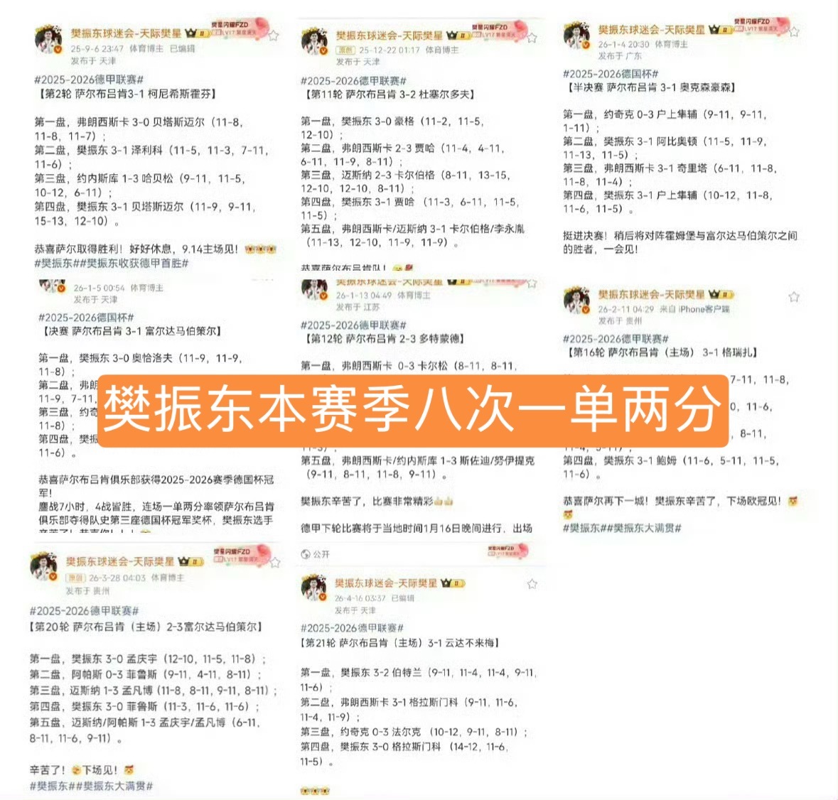 樊振东0比3大勒布伦樊振东本赛季八次一单两分队友加油 