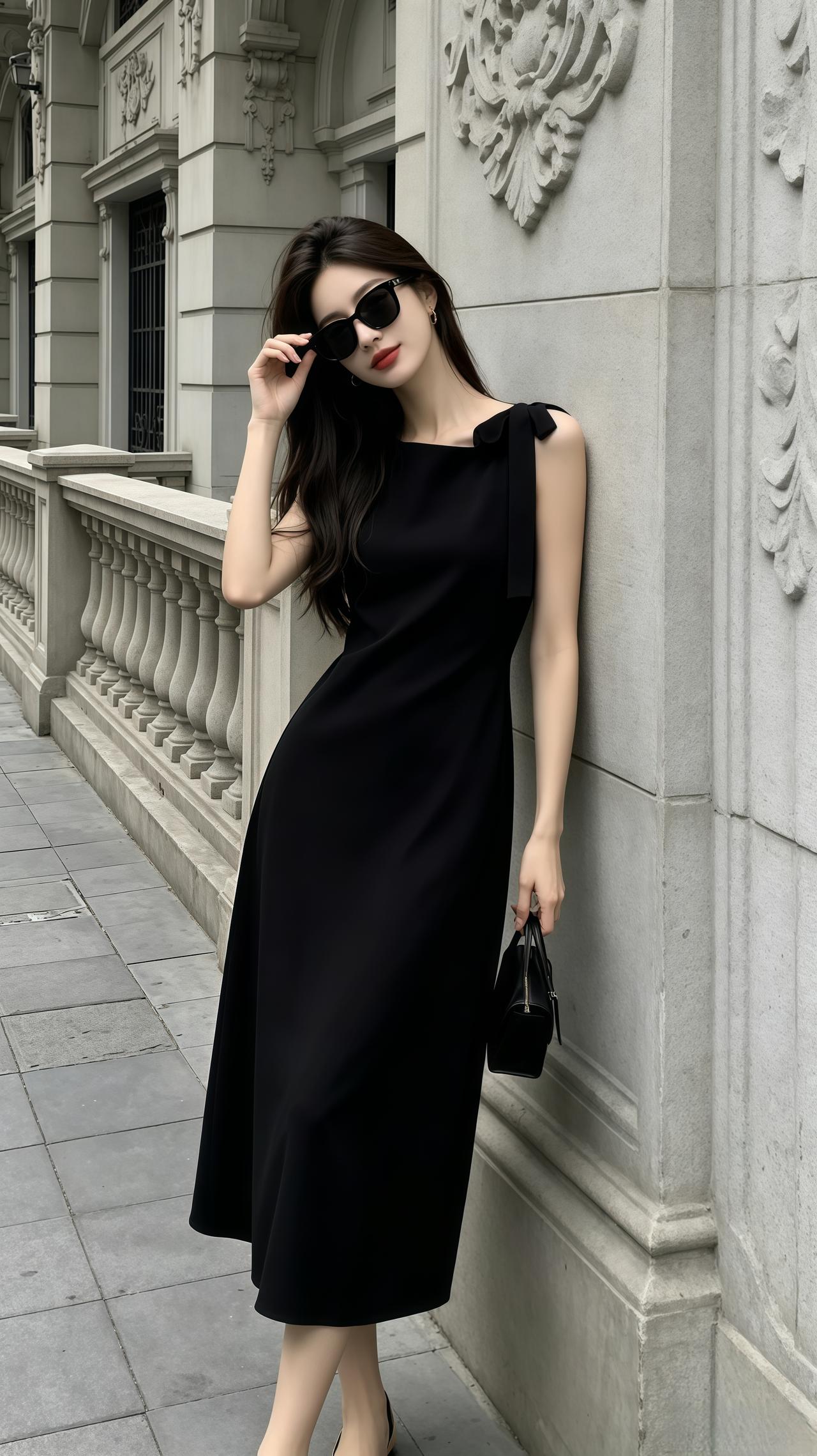 黑长裙 高知女性穿搭 气质黑长裙 赫本小黑裙 韩系穿搭