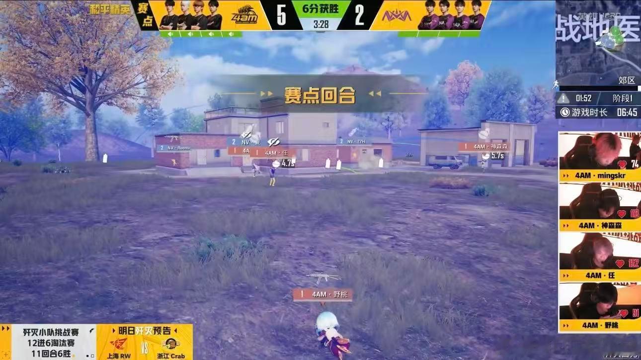 4AM晋级歼灭六强恭喜4AM稳稳闯进歼灭六强，多轮硬仗全员在线，攻防拉扯都尽显队