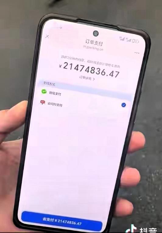 停车4小时54分，手机支付界面竟显示需缴纳21474836.47元天价费用！车主