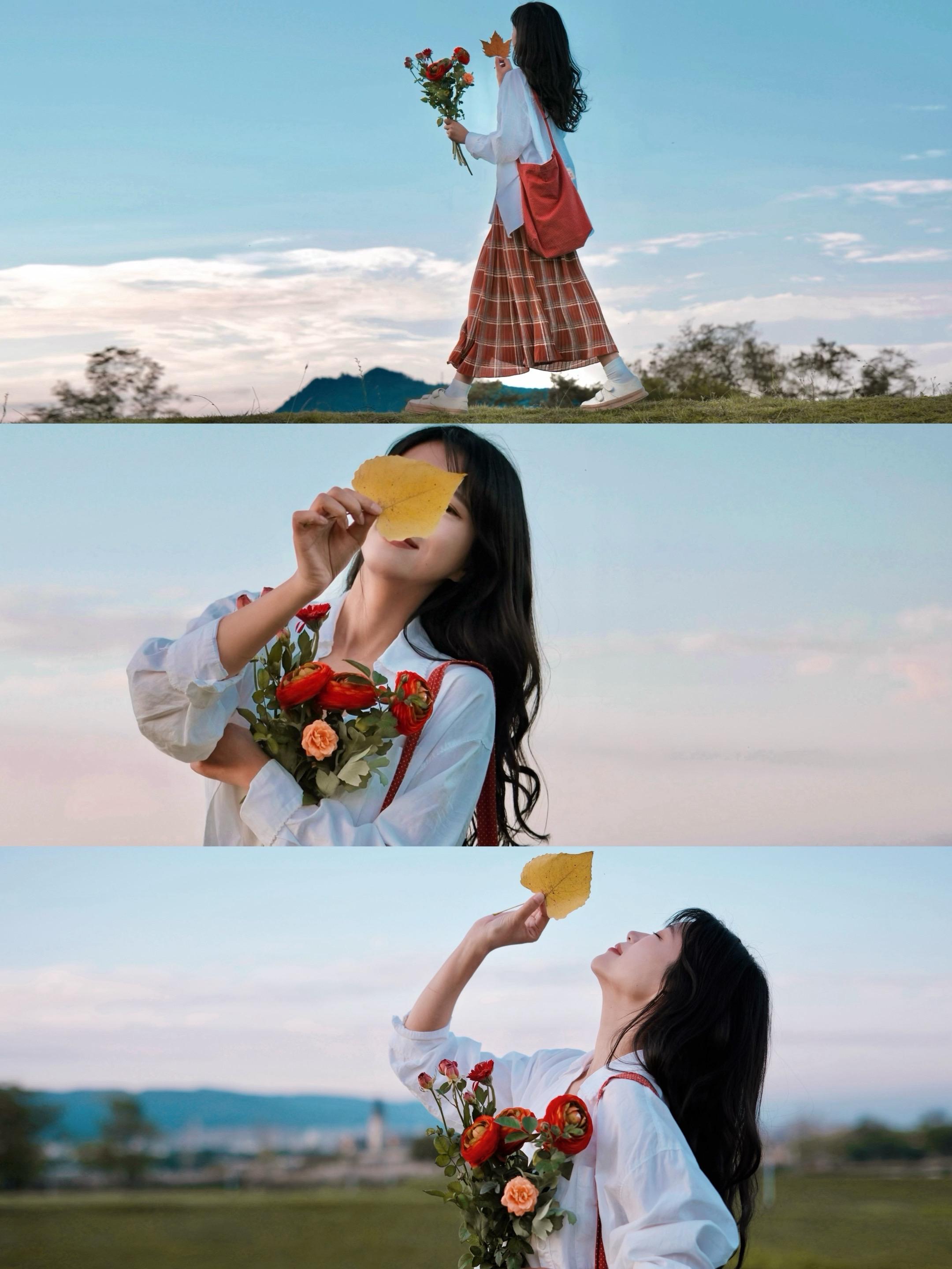 秋日文艺氛围感｜“不卡建模”的拍照姿势。秋天啦，捡一片落叶，带一束花 ...
