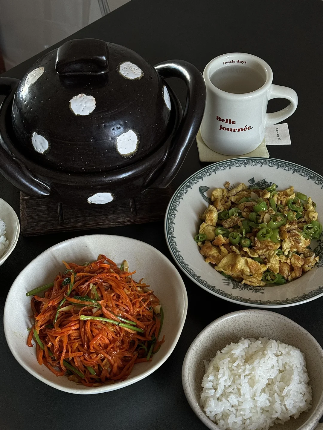 ⚫️daily｜午餐🫕尖椒炒蛋 🥕炒香菜 汆锅底🍲