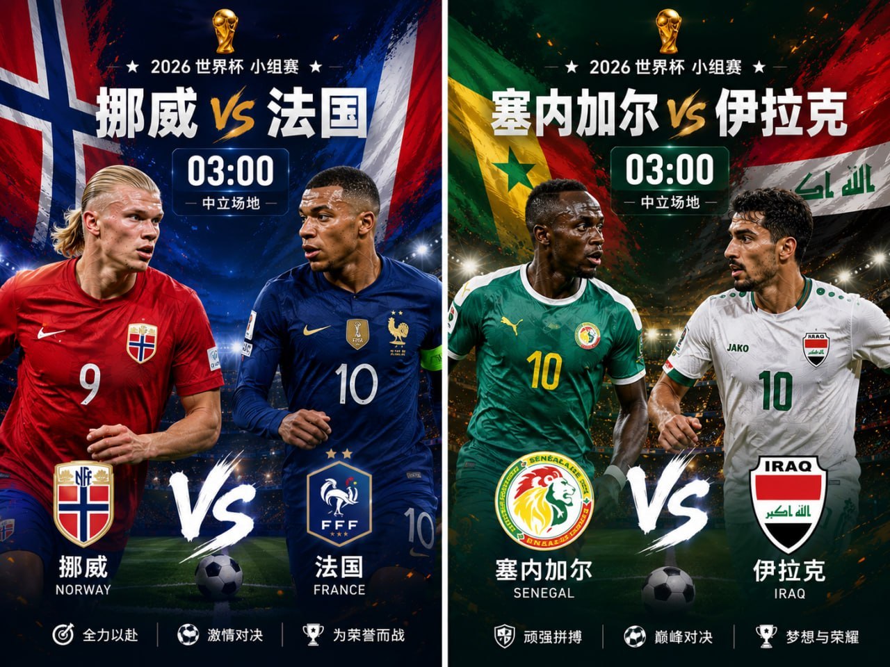 姆巴佩哈兰德谁更强世界杯03:00挪威(中)vs法国预测：2:1 1:2 0:2