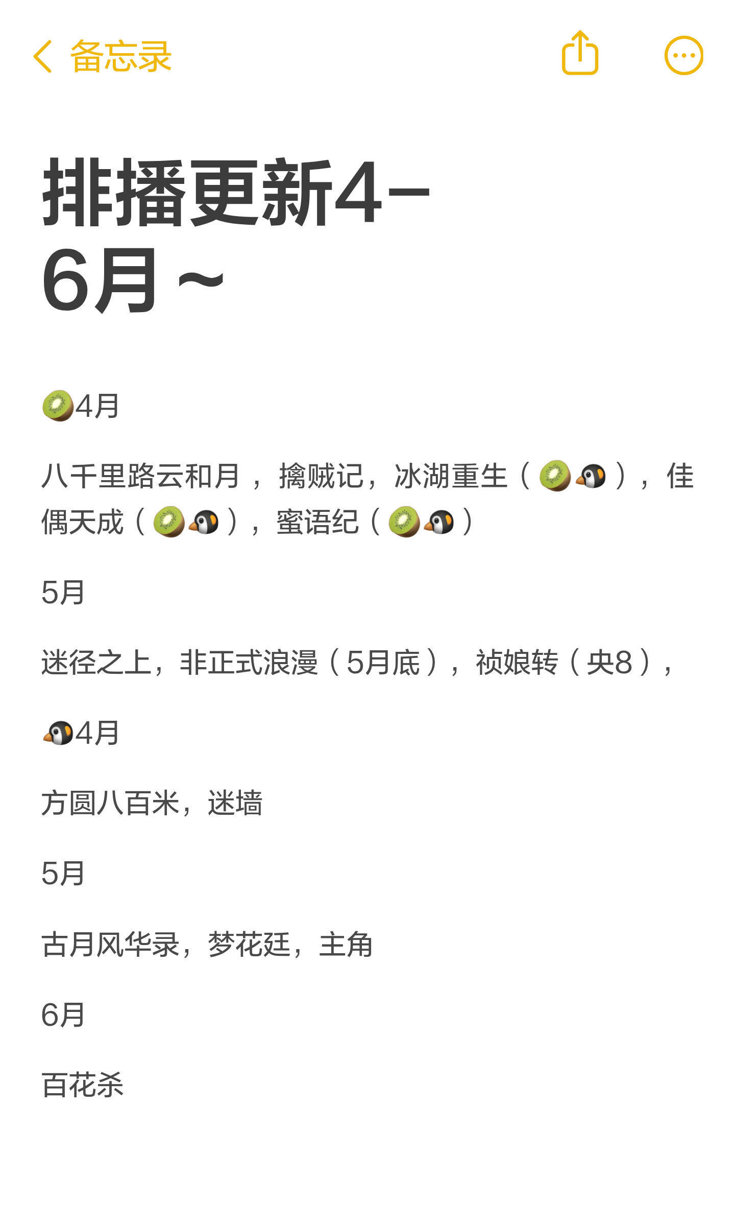 排播更新4-6月～4月：云和月、冰湖重生、佳偶天成、蜜语纪、迷墙、黑夜告白、月鳞