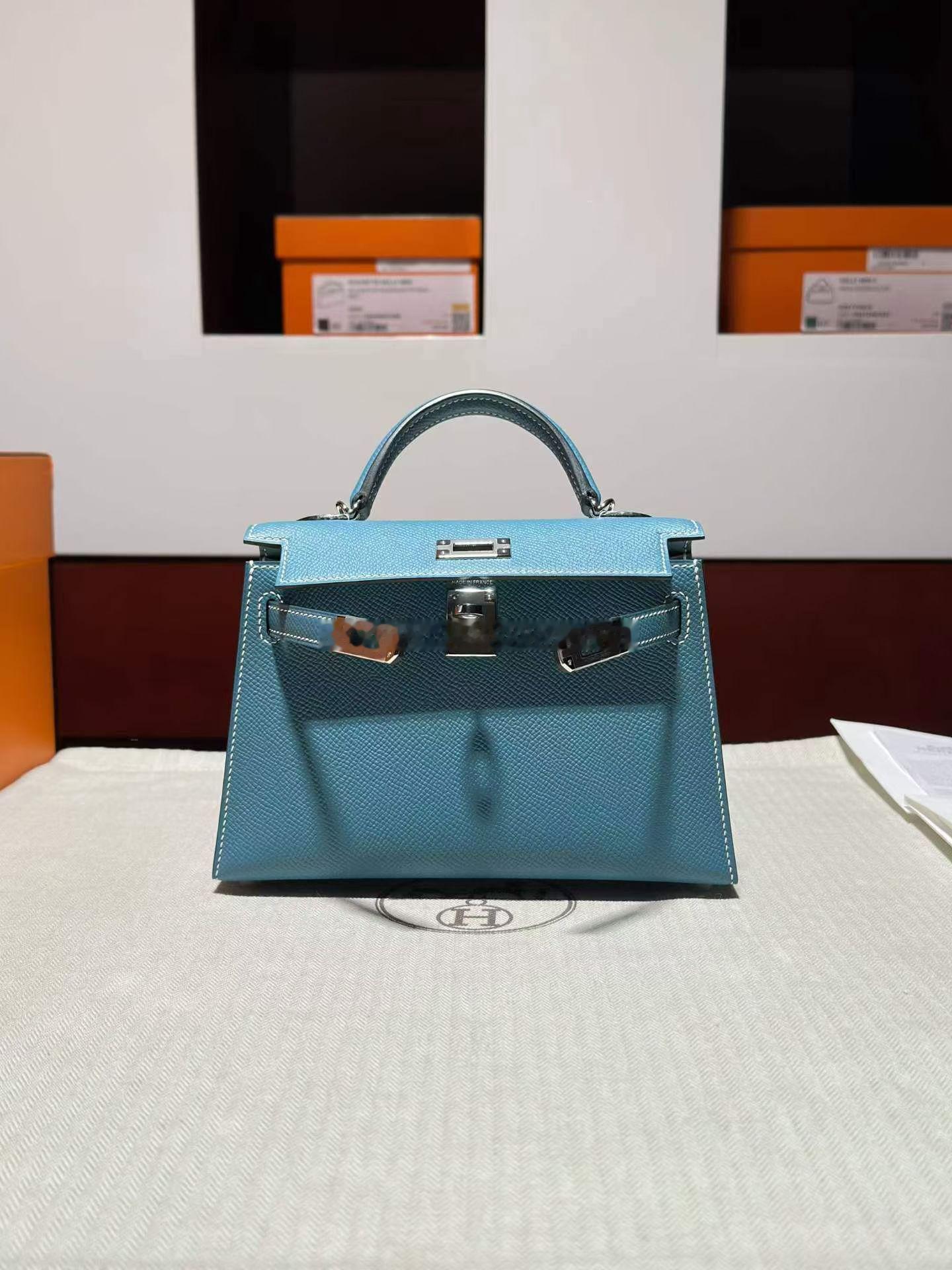 Mini Kelly 二代 19cm Epsom D2新牛仔蓝 银扣 新牛仔蓝搭