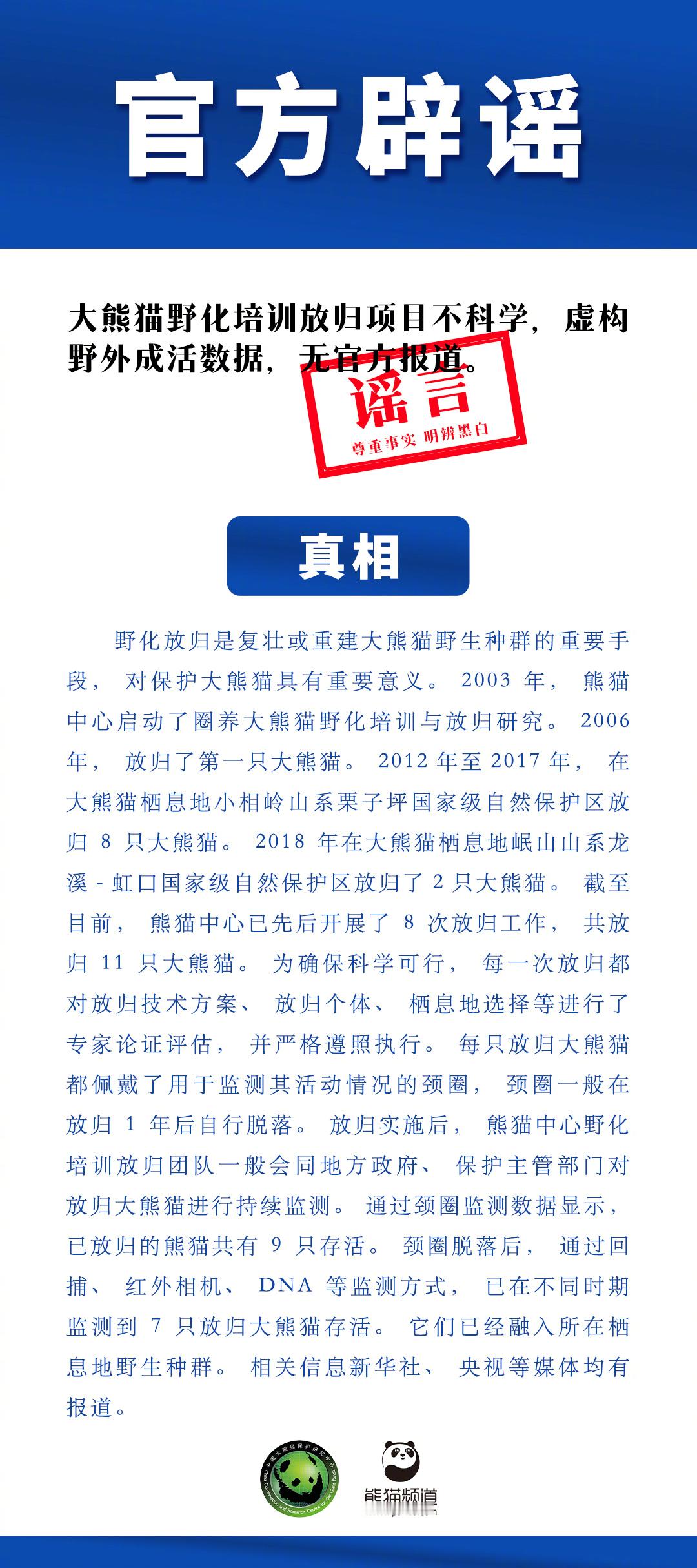 #大熊猫野化培训放归项目不科学系谣言#【抵制谣言！“大熊猫野化培训放归项目不科学