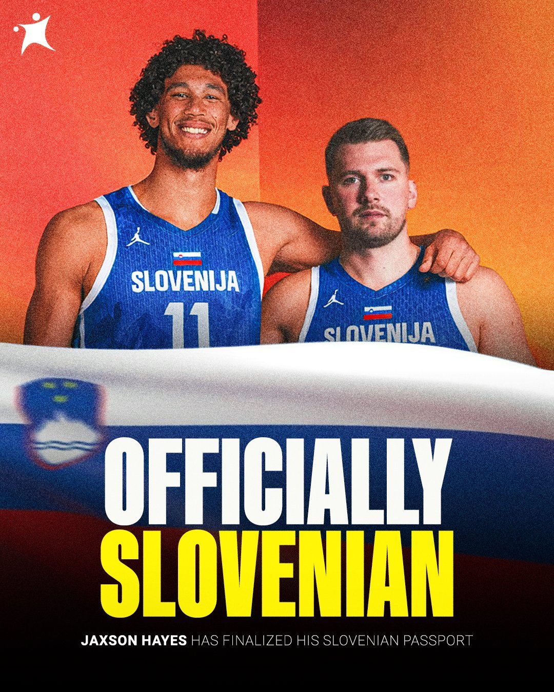 海斯拿到了他的斯洛文尼亚护照，将与东契奇一起加入斯洛文尼亚国家队参加FIBA的比