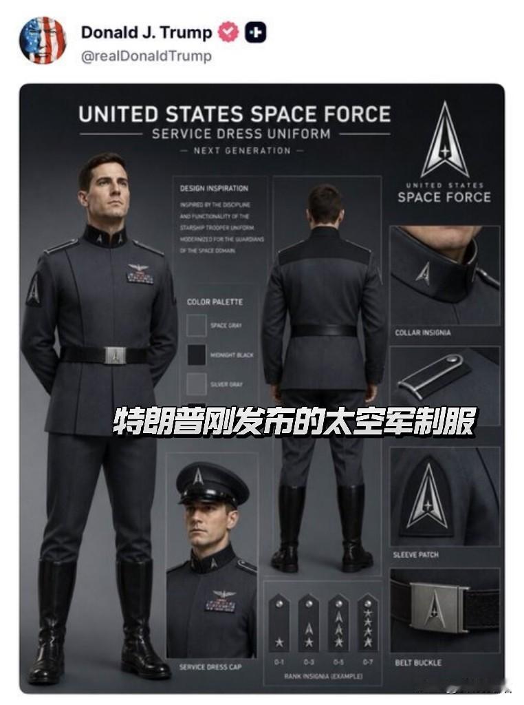 美国太空军制服，全靠抄袭科幻电影？

特朗普刚发布了太空军新版制服（图一），让人