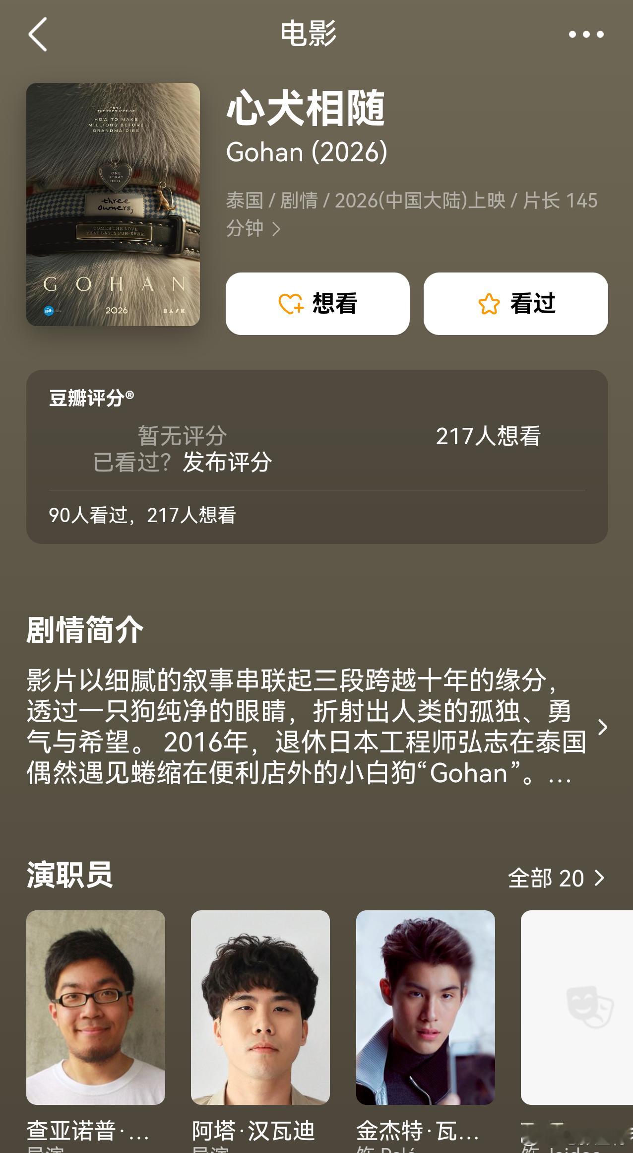 听听温特怎么说 泰国电影《心犬相随》 官方微博号申请了。路画协助推广。 
