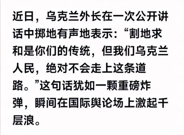 面对为什么不和谈的指责，乌克兰外交部长掷地有声地做出了如下回答。