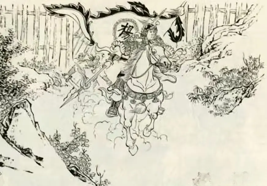 山东九龙山，杨再兴得报：有宋将山前讨战。杨再兴大怒，跨马提枪，来到山下...